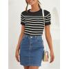 imageZESICA Womens Short Sleeve Crewneck Striped T Shirt 2025 Summer Ribbed Knit Slim Fit Casual Basic Tee TopsBlack