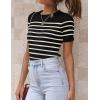 imageZESICA Womens Short Sleeve Crewneck Striped T Shirt 2025 Summer Ribbed Knit Slim Fit Casual Basic Tee TopsBlack