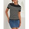 imageZESICA Womens Short Sleeve Crewneck Striped T Shirt 2025 Summer Ribbed Knit Slim Fit Casual Basic Tee TopsBlack