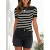 imageZESICA Womens Short Sleeve Crewneck Striped T Shirt 2025 Summer Ribbed Knit Slim Fit Casual Basic Tee TopsBlack