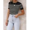 imageZESICA Womens Short Sleeve Crewneck Striped T Shirt 2025 Summer Ribbed Knit Slim Fit Casual Basic Tee TopsBlack
