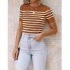 imageZESICA Womens Short Sleeve Crewneck Striped T Shirt 2025 Summer Ribbed Knit Slim Fit Casual Basic Tee TopsBrown