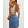 imageZESICA Womens Short Sleeve Crewneck Striped T Shirt 2025 Summer Ribbed Knit Slim Fit Casual Basic Tee TopsBrown