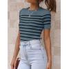 imageZESICA Womens Short Sleeve Crewneck Striped T Shirt 2025 Summer Ribbed Knit Slim Fit Casual Basic Tee TopsDarkblue