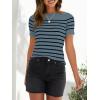 imageZESICA Womens Short Sleeve Crewneck Striped T Shirt 2025 Summer Ribbed Knit Slim Fit Casual Basic Tee TopsDarkblue
