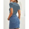imageZESICA Womens Short Sleeve Crewneck Striped T Shirt 2025 Summer Ribbed Knit Slim Fit Casual Basic Tee TopsDarkblue