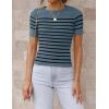 imageZESICA Womens Short Sleeve Crewneck Striped T Shirt 2025 Summer Ribbed Knit Slim Fit Casual Basic Tee TopsDarkblue