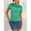 imageZESICA Womens Short Sleeve Crewneck Striped T Shirt 2025 Summer Ribbed Knit Slim Fit Casual Basic Tee TopsGreen