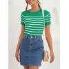 imageZESICA Womens Short Sleeve Crewneck Striped T Shirt 2025 Summer Ribbed Knit Slim Fit Casual Basic Tee TopsGreen