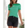 imageZESICA Womens Short Sleeve Crewneck Striped T Shirt 2025 Summer Ribbed Knit Slim Fit Casual Basic Tee TopsGreen