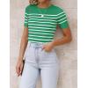 imageZESICA Womens Short Sleeve Crewneck Striped T Shirt 2025 Summer Ribbed Knit Slim Fit Casual Basic Tee TopsGreen