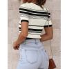 imageZESICA Womens Short Sleeve Crewneck Striped T Shirt 2025 Summer Ribbed Knit Slim Fit Casual Basic Tee TopsIvory