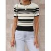 imageZESICA Womens Short Sleeve Crewneck Striped T Shirt 2025 Summer Ribbed Knit Slim Fit Casual Basic Tee TopsIvory