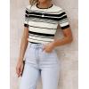 imageZESICA Womens Short Sleeve Crewneck Striped T Shirt 2025 Summer Ribbed Knit Slim Fit Casual Basic Tee TopsIvory