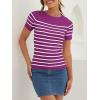 imageZESICA Womens Short Sleeve Crewneck Striped T Shirt 2025 Summer Ribbed Knit Slim Fit Casual Basic Tee TopsMagenta