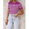 imageZESICA Womens Short Sleeve Crewneck Striped T Shirt 2025 Summer Ribbed Knit Slim Fit Casual Basic Tee TopsMagenta