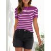 imageZESICA Womens Short Sleeve Crewneck Striped T Shirt 2025 Summer Ribbed Knit Slim Fit Casual Basic Tee TopsMagenta