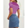 imageZESICA Womens Short Sleeve Crewneck Striped T Shirt 2025 Summer Ribbed Knit Slim Fit Casual Basic Tee TopsMagenta