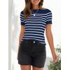 imageZESICA Womens Short Sleeve Crewneck Striped T Shirt 2025 Summer Ribbed Knit Slim Fit Casual Basic Tee TopsNavy