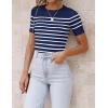 imageZESICA Womens Short Sleeve Crewneck Striped T Shirt 2025 Summer Ribbed Knit Slim Fit Casual Basic Tee TopsNavy