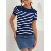 imageZESICA Womens Short Sleeve Crewneck Striped T Shirt 2025 Summer Ribbed Knit Slim Fit Casual Basic Tee TopsNavy
