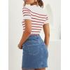 imageZESICA Womens Short Sleeve Crewneck Striped T Shirt 2025 Summer Ribbed Knit Slim Fit Casual Basic Tee TopsRed