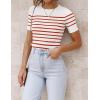imageZESICA Womens Short Sleeve Crewneck Striped T Shirt 2025 Summer Ribbed Knit Slim Fit Casual Basic Tee TopsRed