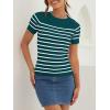 imageZESICA Womens Short Sleeve Crewneck Striped T Shirt 2025 Summer Ribbed Knit Slim Fit Casual Basic Tee TopsTeal