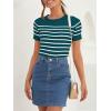 imageZESICA Womens Short Sleeve Crewneck Striped T Shirt 2025 Summer Ribbed Knit Slim Fit Casual Basic Tee TopsTeal