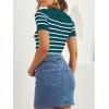 imageZESICA Womens Short Sleeve Crewneck Striped T Shirt 2025 Summer Ribbed Knit Slim Fit Casual Basic Tee TopsTeal