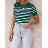 imageZESICA Womens Short Sleeve Crewneck Striped T Shirt 2025 Summer Ribbed Knit Slim Fit Casual Basic Tee TopsTeal