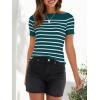 imageZESICA Womens Short Sleeve Crewneck Striped T Shirt 2025 Summer Ribbed Knit Slim Fit Casual Basic Tee TopsTeal