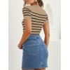 imageZESICA Womens Short Sleeve Crewneck Striped T Shirt 2025 Summer Ribbed Knit Slim Fit Casual Basic Tee TopsToffee