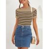 imageZESICA Womens Short Sleeve Crewneck Striped T Shirt 2025 Summer Ribbed Knit Slim Fit Casual Basic Tee TopsToffee