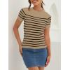 imageZESICA Womens Short Sleeve Crewneck Striped T Shirt 2025 Summer Ribbed Knit Slim Fit Casual Basic Tee TopsToffee