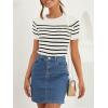 imageZESICA Womens Short Sleeve Crewneck Striped T Shirt 2025 Summer Ribbed Knit Slim Fit Casual Basic Tee TopsWhite