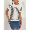 imageZESICA Womens Short Sleeve Crewneck Striped T Shirt 2025 Summer Ribbed Knit Slim Fit Casual Basic Tee TopsWhite
