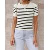 imageZESICA Womens Short Sleeve Crewneck Striped T Shirt 2025 Summer Ribbed Knit Slim Fit Casual Basic Tee TopsWhite