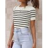 imageZESICA Womens Short Sleeve Crewneck Striped T Shirt 2025 Summer Ribbed Knit Slim Fit Casual Basic Tee TopsWhite