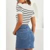 imageZESICA Womens Short Sleeve Crewneck Striped T Shirt 2025 Summer Ribbed Knit Slim Fit Casual Basic Tee TopsWhite