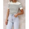 imageZESICA Womens Short Sleeve Crewneck Striped T Shirt 2025 Summer Ribbed Knit Slim Fit Casual Basic Tee TopsWhite
