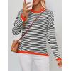 imageZESICA Womens Spring Striped Sweaters Long Sleeve Crew Neck Shirts Color Block Lightweight Pullover TopsBlack