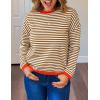 imageZESICA Womens Spring Striped Sweaters Long Sleeve Crew Neck Shirts Color Block Lightweight Pullover TopsBrown