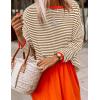 imageZESICA Womens Spring Striped Sweaters Long Sleeve Crew Neck Shirts Color Block Lightweight Pullover TopsBrown