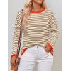 imageZESICA Womens Spring Striped Sweaters Long Sleeve Crew Neck Shirts Color Block Lightweight Pullover TopsBrown