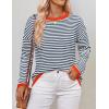 imageZESICA Womens Spring Striped Sweaters Long Sleeve Crew Neck Shirts Color Block Lightweight Pullover TopsDark Blue