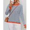 imageZESICA Womens Spring Striped Sweaters Long Sleeve Crew Neck Shirts Color Block Lightweight Pullover TopsDark Blue