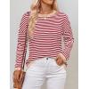 imageZESICA Womens Spring Striped Sweaters Long Sleeve Crew Neck Shirts Color Block Lightweight Pullover TopsRed