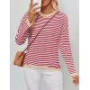 imageZESICA Womens Spring Striped Sweaters Long Sleeve Crew Neck Shirts Color Block Lightweight Pullover TopsRed