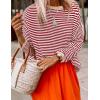 imageZESICA Womens Spring Striped Sweaters Long Sleeve Crew Neck Shirts Color Block Lightweight Pullover TopsRed